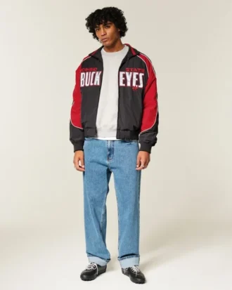Chaqueta cortavientos con gráfico de los Buckeyes de la Universidad Estatal de Ohio
