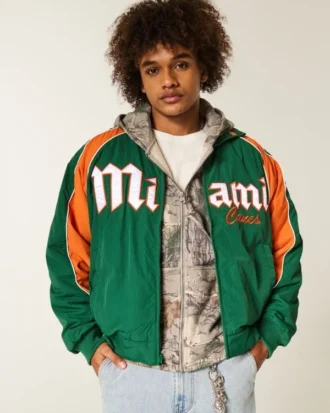 Chaqueta cortavientos con gráfico de los Hurricanes de la Universidad de Miami