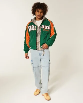 Chaqueta cortavientos con gráfico de los Hurricanes de la Universidad de Miami