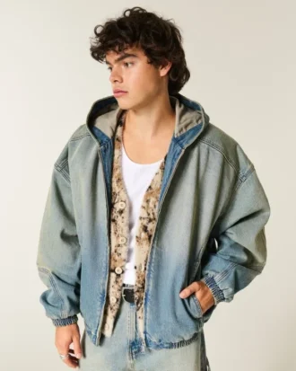 Chaqueta skater de denim lavado
