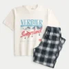 Conjunto de camiseta gráfica y pantalones de pijama de franela Switzerland