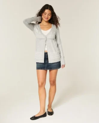 Cárdigan babydoll de manga larga con volantes