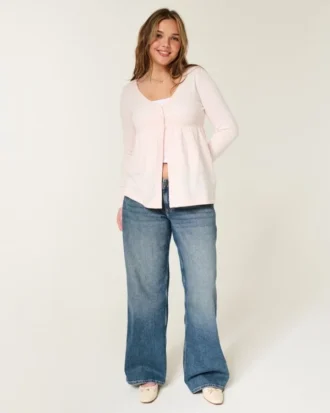 Cárdigan babydoll de manga larga con volantes