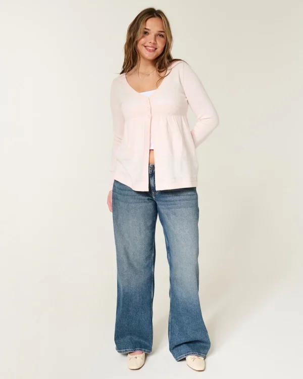 Cárdigan babydoll de manga larga con volantes Cárdigan babydoll de manga larga con volantes