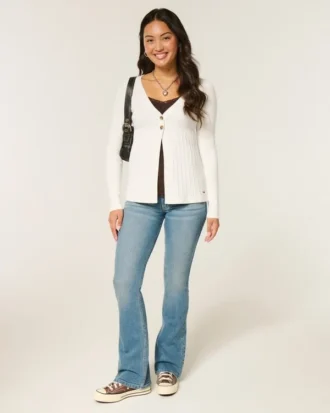 Cárdigan babydoll de manga larga con volantes