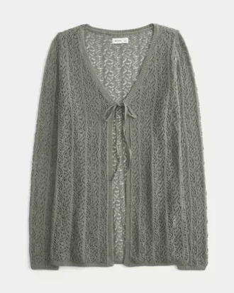 Cárdigan largo de manga larga con lazo delantero estilo playero