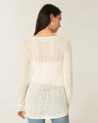 Cárdigan largo de manga larga con lazo delantero estilo playero