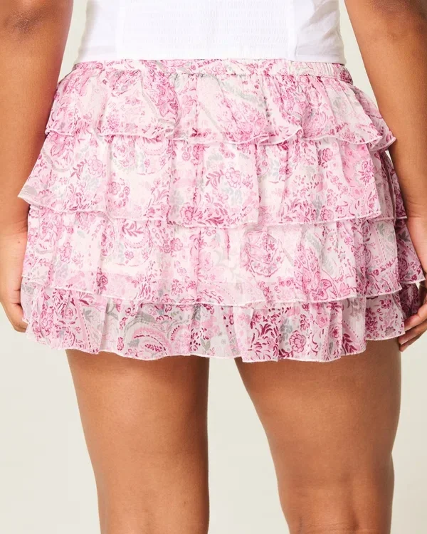Falda pantalón mini de gasa con volantes Falda pantalón mini de gasa con volantes