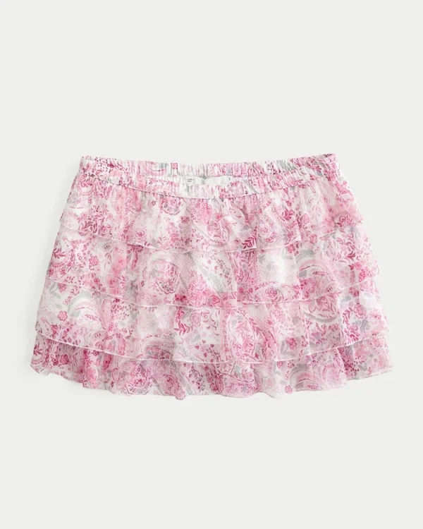 Falda pantalón mini de gasa con volantes Falda pantalón mini de gasa con volantes