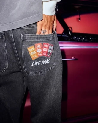 Hollister x Taco Bell Vaqueros holgados negros lavados con bordado gráfico