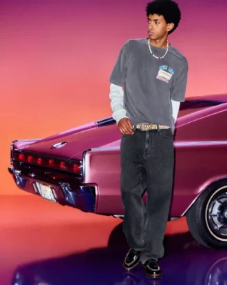 Hollister x Taco Bell Vaqueros holgados negros lavados con bordado gráfico