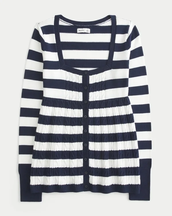 Jersey babydoll de manga larga y cuello cuadrado Jersey babydoll de manga larga y cuello cuadrado