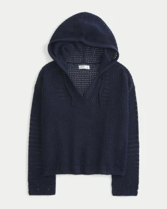 Jersey con capucha y cuello en V estilo croché Beachy