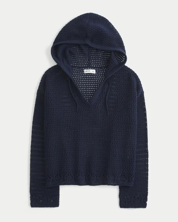 Jersey con capucha y cuello en V estilo croché Beachy