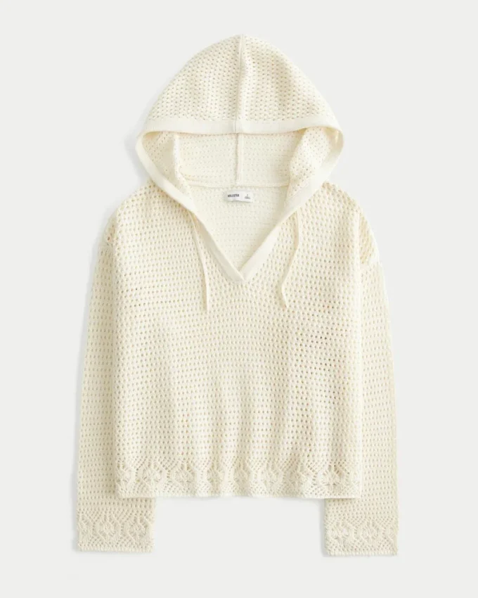 Jersey con capucha y cuello en V estilo croché Beachy