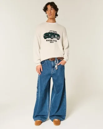 Jersey de cuello redondo con estampado Boxy Racing