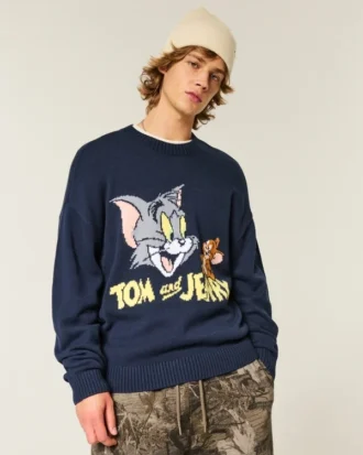 Jersey de cuello redondo con estampado de Tom y Jerry