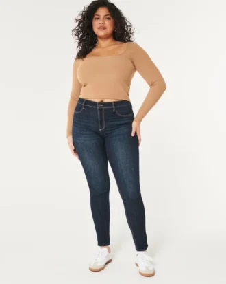 Leggings vaqueros curvilíneos de talle alto y lavado oscuro