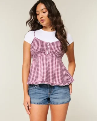 Mini shorts vaqueros desgastados de talle ultra bajo y lavado medio