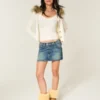 Minifalda pantalón vaquera bordada de talle bajo Minifalda pantalón vaquera bordada de talle bajo