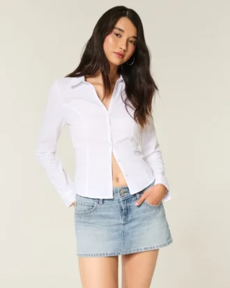 Minifalda pantalón vaquera con tachuelas y lavado claro