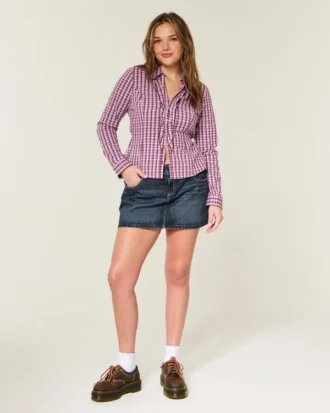 Minifalda pantalón vaquera de talle bajo y lavado oscuro