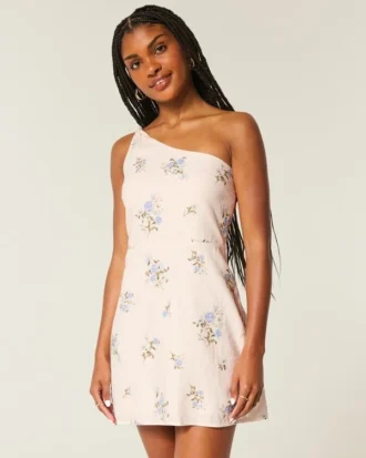 Minivestido asimétrico de mezcla de lino