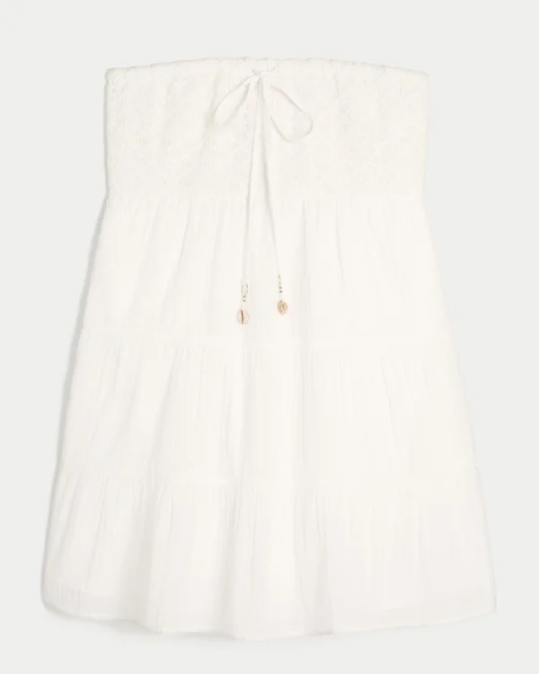 Minivestido babydoll con corpiño sin tirantes estilo croché Minivestido babydoll con corpiño sin tirantes estilo croché