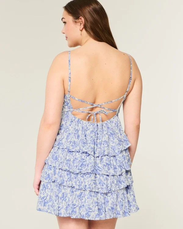 Minivestido babydoll con cuello en V y volantes Minivestido babydoll con cuello en V y volantes