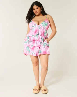 Minivestido babydoll con cuello en V y volantes