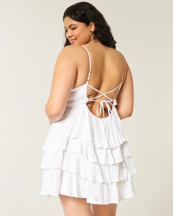 Minivestido babydoll con cuello en V y volantes Minivestido babydoll con cuello en V y volantes