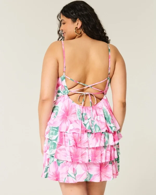 Minivestido babydoll con cuello en V y volantes Minivestido babydoll con cuello en V y volantes