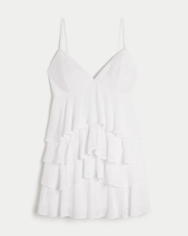 Minivestido babydoll con cuello en V y volantes Minivestido babydoll con cuello en V y volantes