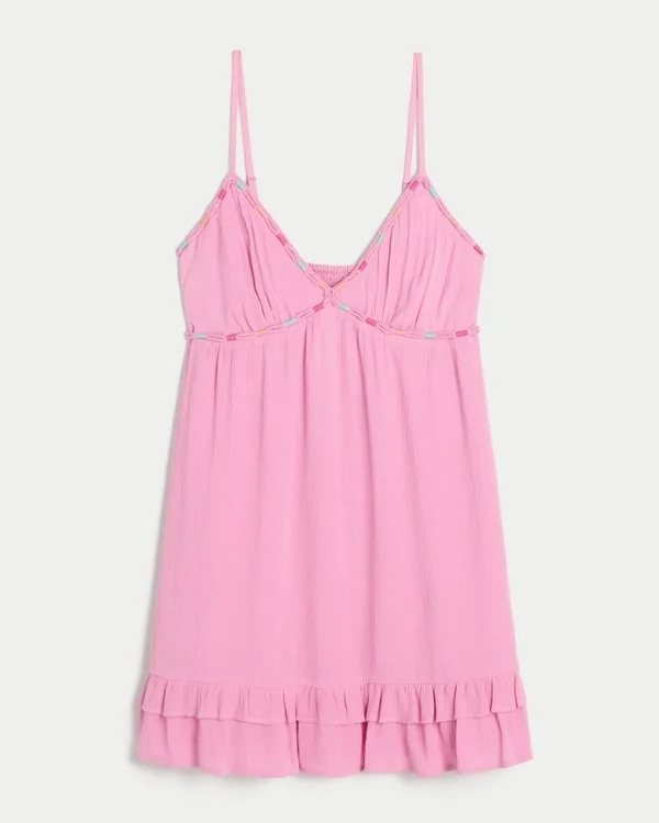 Minivestido babydoll con ribete de cuerda Minivestido babydoll con ribete de cuerda