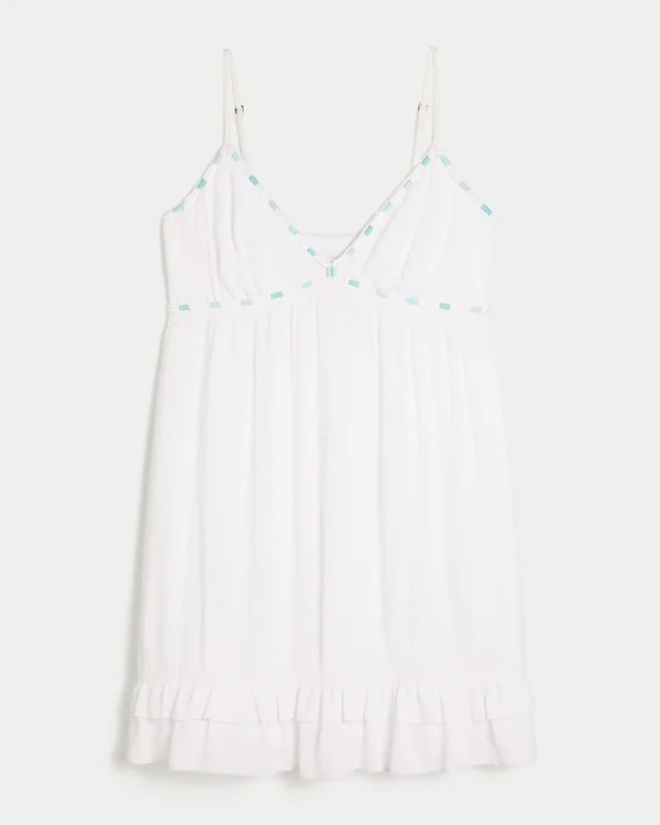 Minivestido babydoll con ribete de cuerda Minivestido babydoll con ribete de cuerda