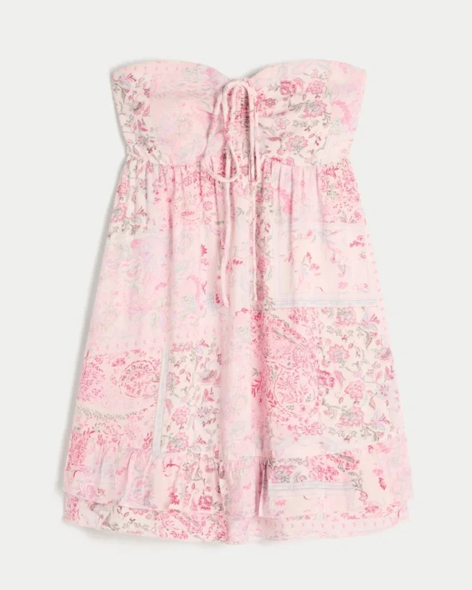 Minivestido babydoll sin tirantes con volantes Minivestido babydoll sin tirantes con volantes