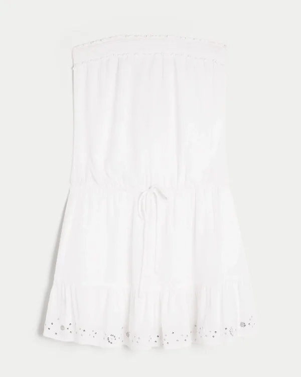 Minivestido blusón sin tirantes con cordón Minivestido blusón sin tirantes con cordón