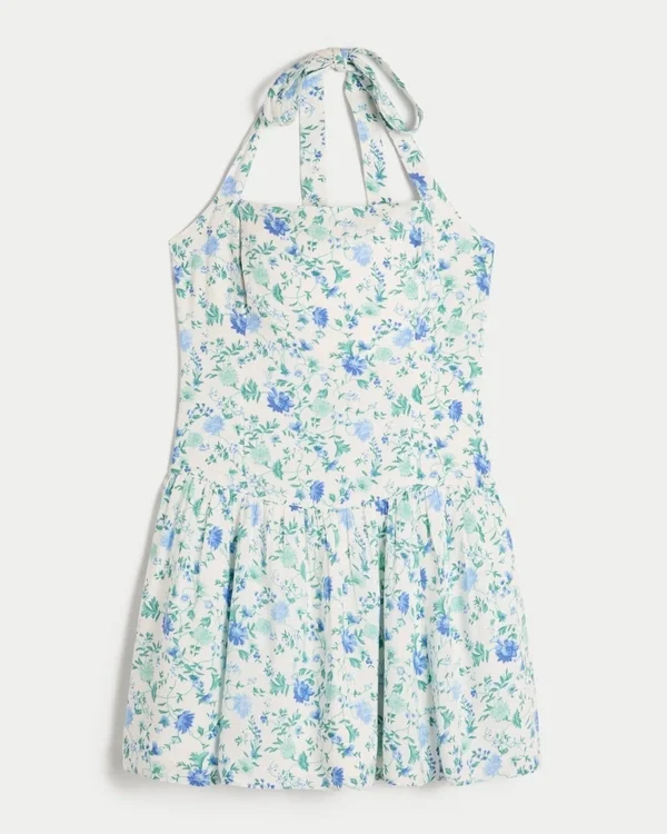 Minivestido con cintura baja y cuello halter Minivestido con cintura baja y cuello halter