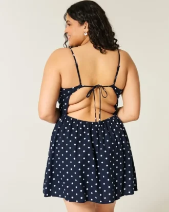 Minivestido de mezcla de lino con espalda abierta