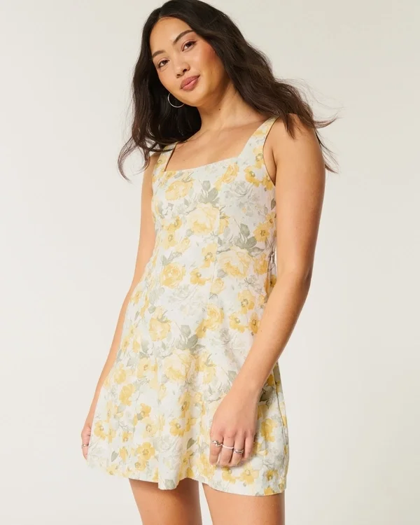 Minivestido estructurado de mezcla de lino Minivestido estructurado de mezcla de lino