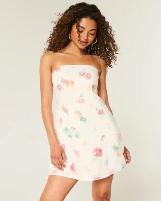 Minivestido sin tirantes de mezcla de lino