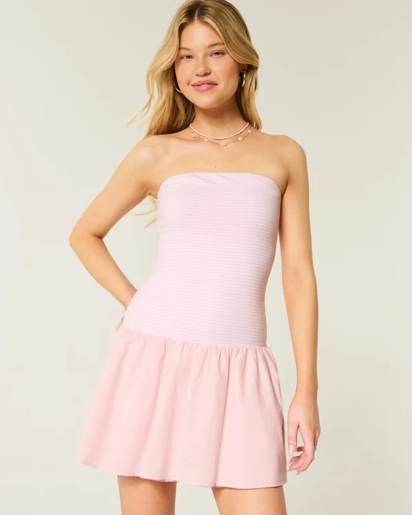 Minivestido sin tirantes de punto con cintura baja Minivestido sin tirantes de punto con cintura baja