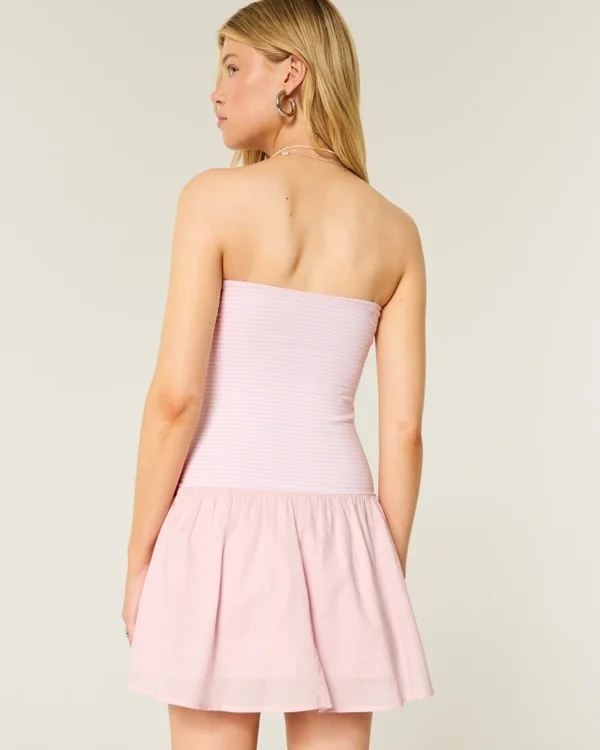 Minivestido sin tirantes de punto con cintura baja Minivestido sin tirantes de punto con cintura baja