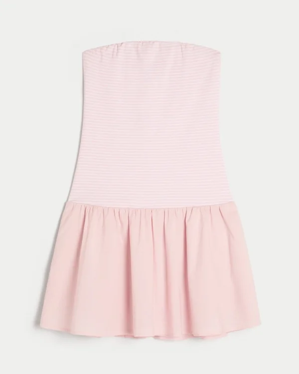 Minivestido sin tirantes de punto con cintura baja Minivestido sin tirantes de punto con cintura baja