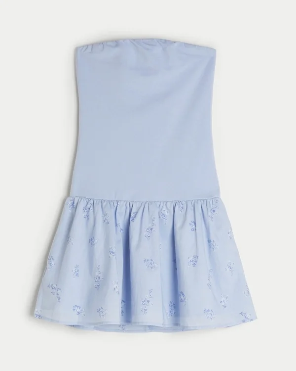 Minivestido sin tirantes de punto con cintura baja Minivestido sin tirantes de punto con cintura baja