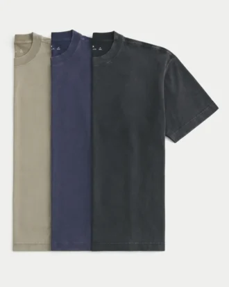 Pack de 3 camisetas de cuello redondo lavadas y de gran gramaje