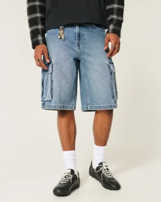 Pantalones cortos cargo vaqueros superholgados de lavado medio