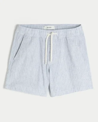 Pantalones cortos de mezcla de lino y seersucker hasta la mitad del muslo