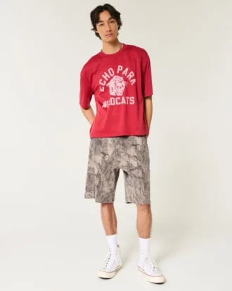 Pantalones cortos de pintor de denim holgados con estampado de camuflaje