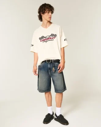 Pantalones cortos vaqueros holgados con estampado de serpiente Pantalones cortos vaqueros holgados con estampado de serpiente